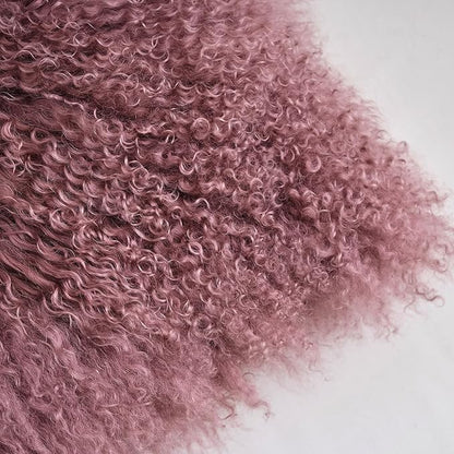 Genuine Mongolian Lamb Fur Pillow Cover – 12"x20" Rectangular Cushion Case – Soft Curly Wool Decorative Accent for Sofa, Bed, or Chair (Rose Taupe)