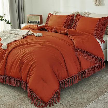 Andency Comforter Full Size Set Burnt Orange, Boho Terracotta Lightweight Vintage Soft Bedding Comforter Sets, 3 Pieces Rust Bed Set (79x90In Comforter & 2 Pillowcases)