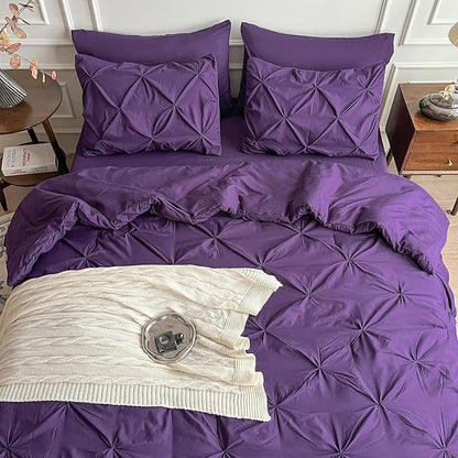 Maple&Stone Purple Comforter Set Queen, 7 Pieces Bed in a Bag Queen, Pintuck Bedding Sets with Comforter, Sheets, Pillowcases & Shams - Purple