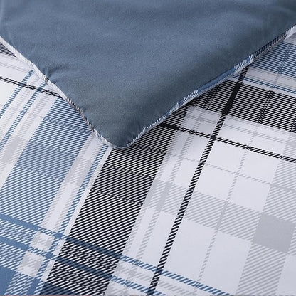 MaiRêve Full Size Plaid Comforter Set Lake Blue, Classic 7 Pieces Farmhouse Bedding Set, All Season Lightweight Bed in A Bag with Sheets, Pillowcases & Shams