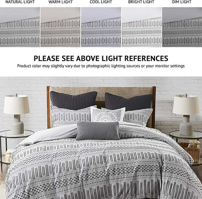 INK+IVY Luxurious Cotton-Bedding Set - Mid Century Trendy Geometric Design, All Season Cozy-Cover With Matching-Shams, King/Cal King, Rhea Jacquard Grey/Black