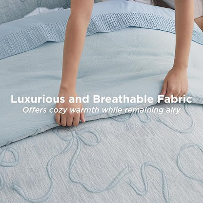 Bedsure Full Size Comforter Sets, GentleSoft™ 3 Pieces Bow Cute Bedding Blue Room Decor Aesthetic, Full Size Bedding Sets Gifts for Her, 1 Blue Comforter, 2 Pillow Shams, 82x86 Inches