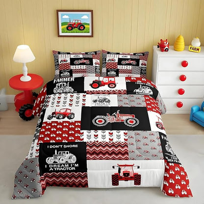 Feelyou Cartoon Tractor Comforter Set Farm Tractor Down Duvet for Kids Boys Toddler Vehicle Truck Bedding Set Harvester Excavator Comforter 1 Comforter Set with 1 Pillowcase Toddler Size