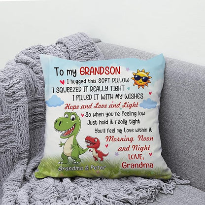 Hyturtle Personalized Grandson Pillow (Insert Included) Gifts from Grandma - Birthday Graduation for Grandson -Cute Dinosaur Custom Name Sofa Couch Cushion Home Decor Pillow
