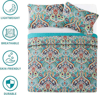 BEDIFANY Cotton Quilt King Size - Lightweight King Size Quilt Bedding Set for a Comfortable Sleep - Reversible Bedspread (98 * 106 in) with Boho Pattern, 3 Pieces