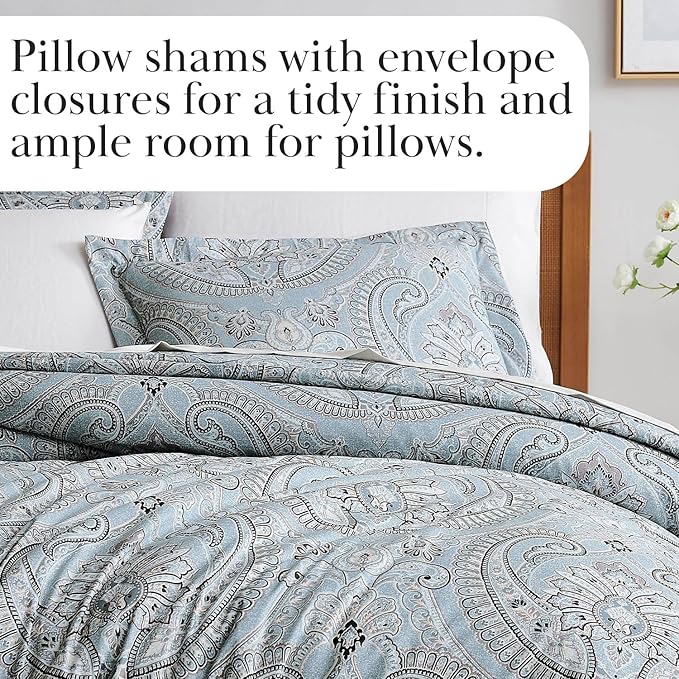 Southshore Fine Living, Inc. Oversized Full/Queen Size Comforter Bedding Set, Boho Paisley Bedding, Full Size/Queen Bed Comforter Set with 2 Matching Shams, Pure Melody Aqua