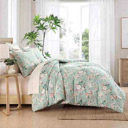 Laura Ashley - Comforter Set, Luxurious Bedding with Matching Shams, Soft & Serene Room Essentials (Rosemoore Teal, Full/Queen)