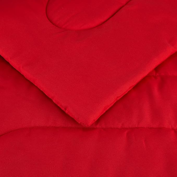 Amazon Basics 2-Piece Microfiber Kid's Comforter and Pillow Sham Set, All Seasons, Twin, Red, Solid