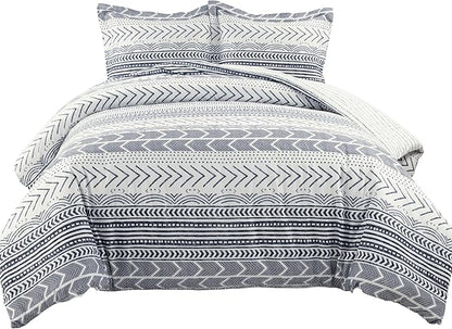 Lush Decor Hygge Geo Reversible 3 Piece Cotton Duvet Set, King, Navy & White