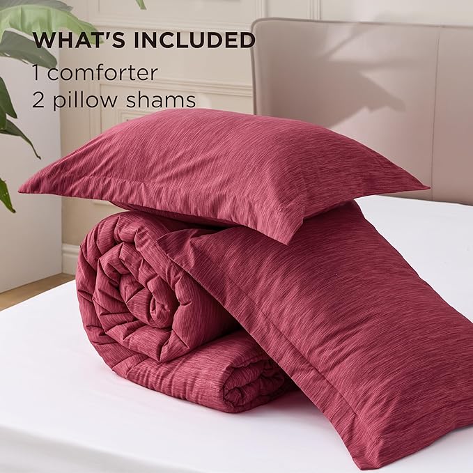Bedsure King Size Comforter Set - Dark Red King Comforter Set, Soft Bedding for All Seasons, Cationic Dyed Bedding Set, 3 Pieces, 1 Comforter (104"x90") and 2 Pillow Shams (20"x36"+2")