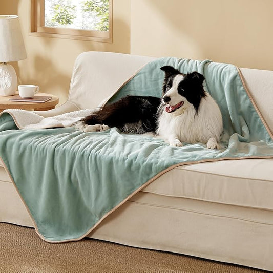 Bedsure Waterproof Dog Blankets for Extra Large Dogs - XL Cat Blanket Washable for Couch Protection, Sherpa Fleece Puppy Blanket, Soft Plush Reversible Throw Furniture Protector, 50x60, Light Green