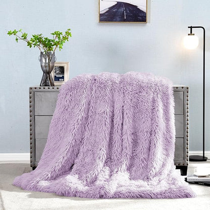 JONIYEAR Extra Large Decorative Fluffy Faux Fur Blanket Full Size 71" x 80", Soft Luxury Lightweight Furry Blankets, Accent Cozy Shaggy Plush Fuzzy Blankets for Bed, Thick Warm Winter Blanket, Purple