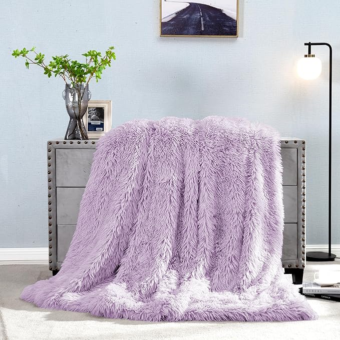 JONIYEAR Extra Large Decorative Fluffy Faux Fur Blanket Queen Size 80" x 90", Soft Luxury Lightweight Furry Blankets, Solid Cozy Shaggy Plush Thick Warm Fuzzy Blankets for Winter Bed Couch, Purple