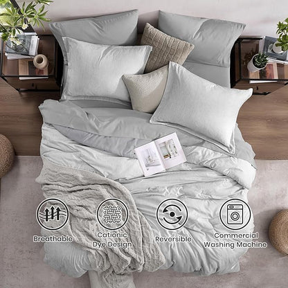 Monbix King Size Comforter Set, Grey Bed Set Reversible, King Size Comforter Set 7 Pieces, Cationic Dyeing Bed in a Bag with Comforter, Sheets, Pillowcases & Shams