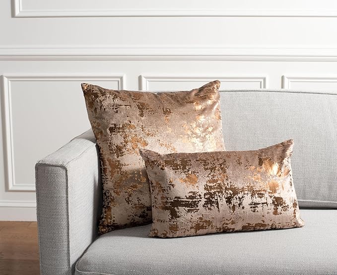 SAFAVIEH Home Collection Edmee Glam Metallic Potato Brown/Copper 12 x 36-inch Rectangle Pillow with Insert