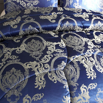 Royal Blue Twin Comforter Set All Season Silk Jacquard Bed Set, Lightweight Quilt, Ultra Soft Microfiber Bedding Comforter Sets with 2 Pillow Shams(Twin/Twin XL, 3 Pieces)