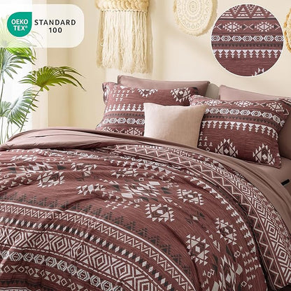 Geniospin King Size Comforter Set- 7 Pieces Boho Bed in a Bag, Western Bedding Set for All Seasons, Soft Aztec Bedding, Lightweight Comforter Bed Set with Sheets, Pillowcases & Shams