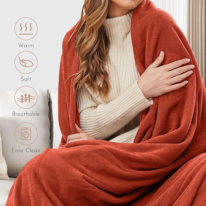 Electric Heated Blanket Full Size 72x84 Microplush Cover Blanket 4 Heat Settings & 10 Hours Auto Off, Cozy & Breathable, Warm All Night, Orange