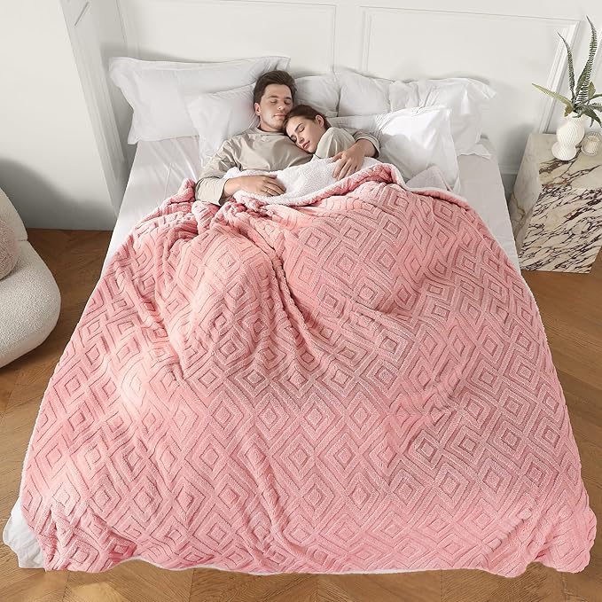 Electric Heated Blanket, 3D Pattern Design, Queen Size Heated Blanket Soft Warming Plush Electric Blanket Sherpa with Heating Levels & 10 Hours Auto Off, Machine Washable, Pink, YCDM-EB8490