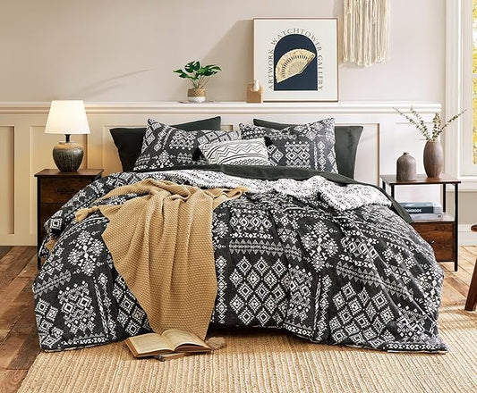 Geniospin Full Comforter Set - 7 Pieces Bed in a Bag, Comfortable Western Bedding Sets for All Seasons, Lightweight Soft Boho Comforter Bed Set with Sheets, Pillowcases & Shams