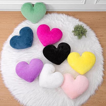 2 Pcs Heart Pillow Decorative Throw Pillows 16-inch Cute Soft Fluffy Heart Shaped Pillows for Bed Couch Sofa Bedroom Living Room Decor Aesthetic (White & Lavender, 16"x13.78")
