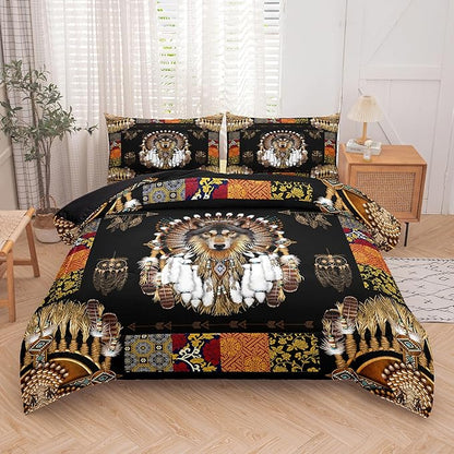 Tailor Shop Wolf Bedding Set for Boys Kids Bohemian Comforter Sets King Size Wildlife Hunting Wolf Bed Set with 2 Pillowcases…