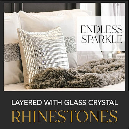 Fifth Avenue Pillow, Velvet Backing, Glass Stones, Dramatic, Hypoallergenic Fiber Insert, for Sophisticated Luxury Home Decor, Silver, 16", Sold Individually