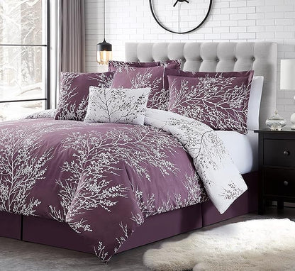 Spirit Linen 5 pcs Twin Comforter Set - Cozy Deep Sleep Microfiber Bedding Comforter Sets with Foliage Designed - Twin Bedding Sets with Pillow Shams (Lilac, Twin)