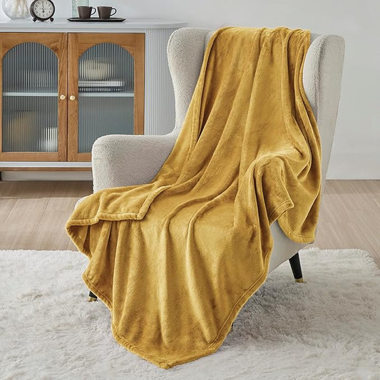 Bedsure GentleSoft Fleece Throw XL Blanket Yellow - 300GSM Soft Lightweight Plush Cozy Blankets for Bed, Sofa, Couch, Travel, Camping, 50x70 inches