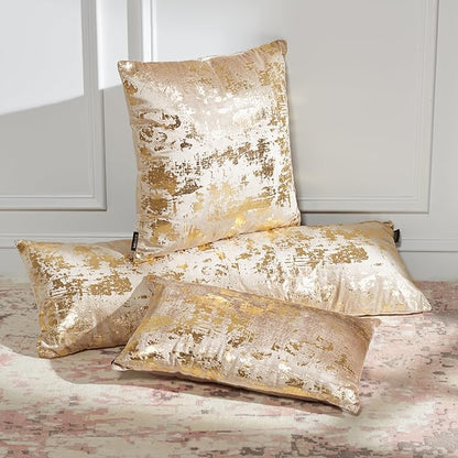 SAFAVIEH Home Collection Edmee Metallic Beige/Gold 18-inch Square Decorative Accent Throw Pillow with Insert