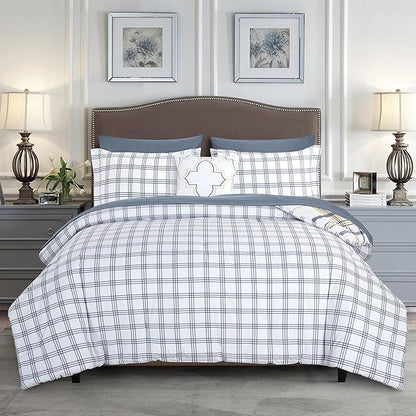 Elegant Comfort 8-Piece Lodge Plaid Reversible Comforter Set - All Season Bed in a Bag, 4-Piece Sheet Set Featuring Smart Pockets, Matching Shams and Decorative Pillow, Twin/Twin XL, Gold