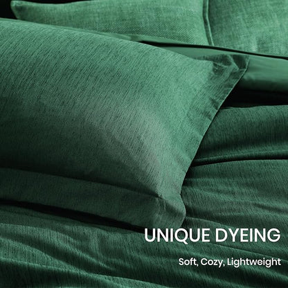 Monbix King Size Comforter Set, Emerald Green King Bedding Set Reversible, King Comforter Set 7 Pieces, Cationic Dyeing Bed in a Bag with Comforter, Sheets, Pillowcases & Shams