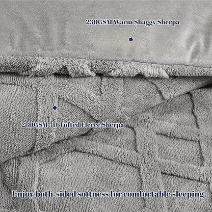PHF Warm Sherpa Fleece Twin Comforter Set, 3D Tufted Fluffy Grey Bedding for Winter, Soft 2 Pieces Shaggy Bed Set, 1 Comforter (68"x90") and 1 Pillowcase (20"x26")