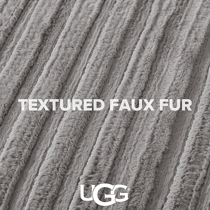 UGG Kenzie Full/Queen Comforter Set with 2 Pillow Shams Plush Faux Fur Bedding Soft Warm Down Alternative Comforter Washable Hypoallergenic Fluffy Blanket Set for Bedroom, Full/Queen Size, Seal Grey
