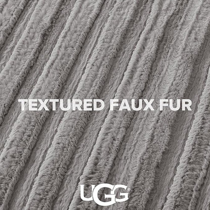 UGG Kenzie Full/Queen Comforter Set with 2 Pillow Shams Plush Faux Fur Bedding Soft Warm Down Alternative Comforter Washable Hypoallergenic Fluffy Blanket Set for Bedroom, Full/Queen Size, Seal Grey