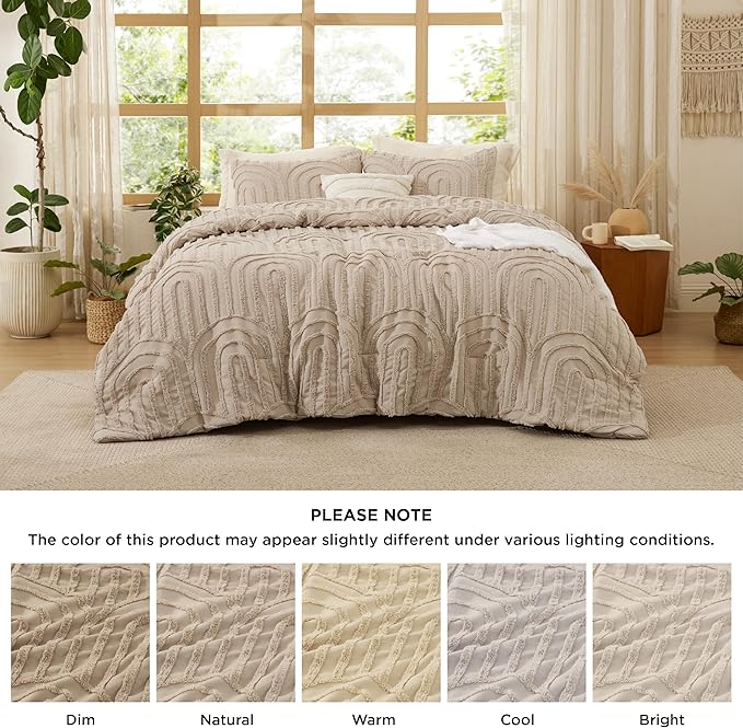 Bedsure Boho Tufted Khaki Comforter Full Size, GentleSoft™ 3 Pieces Boho Farmhouse Decor Bedding, Arch Shabby Chic Bedding for All Seasons, 1 Bed Comforter, 2 Pillow Shams, 82x86 Inches