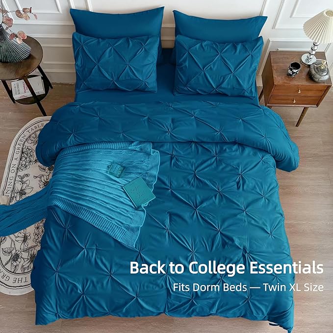 Maple&Stone 5-Piece Twin XL Bedding Set - Teal, 68" X 88" Comforter, 20" X 30" Pillowcase, 20" X 26" Pillow Sham, 66" X 100" Flat Sheet, 39" X 80" Fitted Sheet - Machine Washable