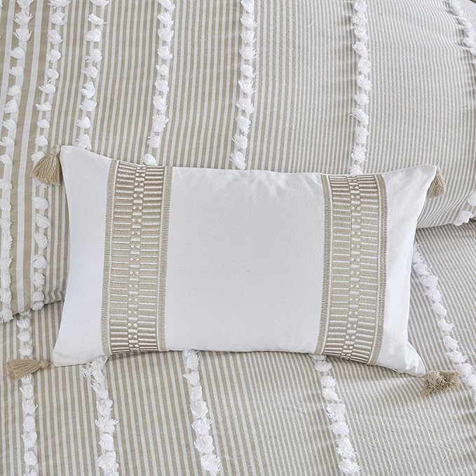 Harbor House Modern Design Decorative Pillow Hypoallergenic Sofa Cushion Lumbar, Back Support, Oblong 12" x 20", Anslee, Cotton Tassel Taupe
