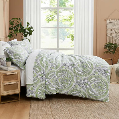 Southshore Fine Living, Inc. Twin Extra Long Comforter Set, Down Alternative Boho Bedding Set, Paisley Print Bedspread, Boho Comforter Twin/XL Size with Matching Pillow Sham, Pure Melody Green