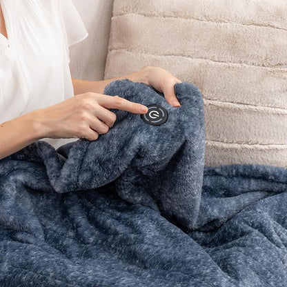 Berkshire Blanket Heated Throw Blanket, Grace Fur to Loftmink Reversible Electric Throw with 4 Heat Levels, Fast Heating Printed Throw for Couch and Bed, Auto Shut-Off Feature (50"x60")