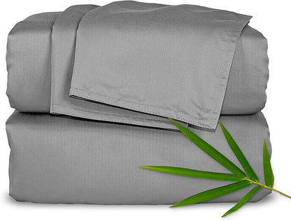 Pure Bamboo Twin XL Sheets, Genuine 100% Organic Viscose Derived from Bamboo Bed Sheet Set, Luxuriously Soft & Cooling, Double Stitching, 2 Year Quality Promise (Twin XL, Stone Grey)