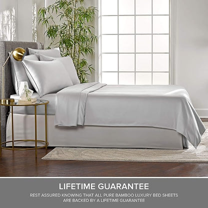 Pure Bamboo Split King Sheets, Genuine 100% Organic Viscose Derived from Bamboo Bed Sheet Set, Soft & Cooling, Double Stitching, 2 Fitted Sheets (Split King, Silver Pearl)