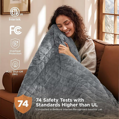 Bedsure Electric Blanket Full Size - Quilted Heated Blanket Full, Soft Flannel Thick Heating Blanket with 10 Time Settings & 6 Heat Settings, Warm Gifts for Women Men (72x84 inches, Formal Gray)