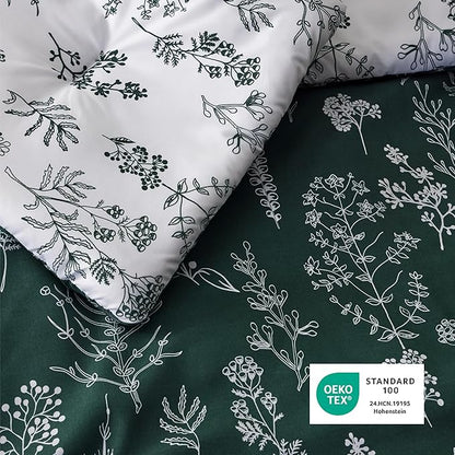 Bedsure Queen Comforter Set - Emerald Bed Set, 3 Pieces Cute Floral Bedding, 1 Soft Reversible Botanical Flowers Comforter and 2 Pillow Shams