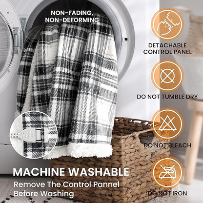 Heated Blanket Electric Throw-50''x60''Ultra Soft Cozy Plaid Flannel Fast Heating Electric Blanket with 10 Heat Levels & 10 Hrs Auto Off, ETL Certified, Keep Warm in Home Office (Grey)