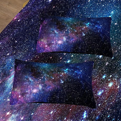 Tailor Shop 5 Pieces Galaxy Comforter Set Twin Size Space Blue and Purple Starry Sky Night Pattern Bedding Set for Girls Boys Kids Twin Size(1 Comforter, 1 Flat Sheet, 1 Fitted Sheet, 2 Pillowcases)