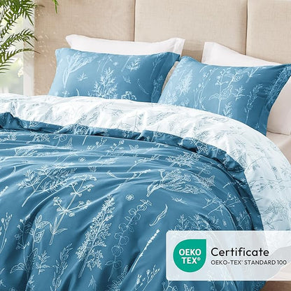 Love's cabin Mineral Blue Twin Comforter Set - Twin XL Size Comforter Set Dorm Bedding, 2 Pieces Cute Floral Bedding, Soft Reversible Flowers Comforter, 1 Comforter & 1 Pillow Sham