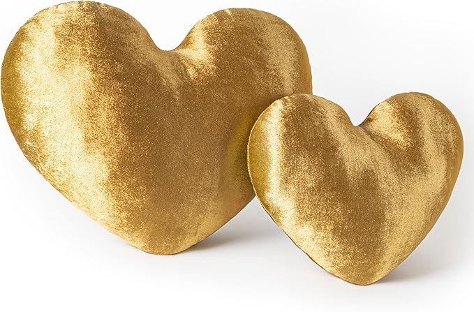 AELS Heart Shaped Pillow, Set of 2, Heart Decorative Throw Pillows, Velvet Love Pillows 20 & 16 Inches, Cute Valentines Day Decorations, Wedding Decor, Living Room Bedroom Nursery Decor, Golden