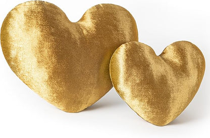AELS Heart Shaped Pillow, Set of 2, Heart Decorative Throw Pillows, Velvet Love Pillows 20 & 16 Inches, Cute Valentines Day Decorations, Wedding Decor, Living Room Bedroom Nursery Decor, Golden