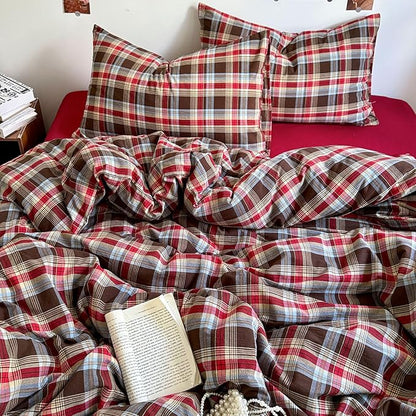 HighBuy Full Comforter Set Gingham Plaid Modern Style Checkered Pattern Comforter for Men Boys,Fluffy Soft 3 Piece Grid Plaid Printed Geometric Comforter with 2 Pillowcases,Comfortable